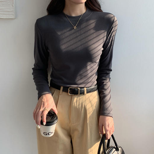 79元抢2件  秋冬新款亲肤椰绒打底衫女时尚百搭小立领长袖打底上衣可外穿 商品图2