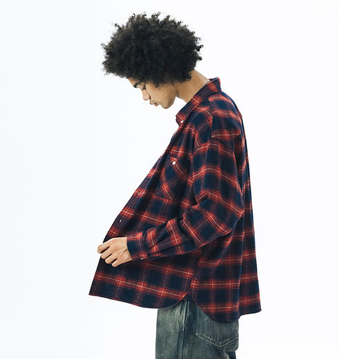 714street格子长袖衬衫男日系复古衬衣潮牌宽松上衣春季休闲外套 商品图2