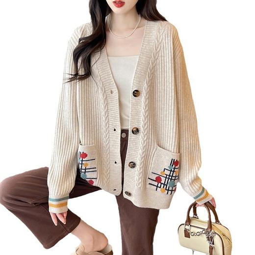 大码针织开衫2024秋冬新款女装外搭上衣秋冬韩版时尚麻花毛衣外套 商品图4