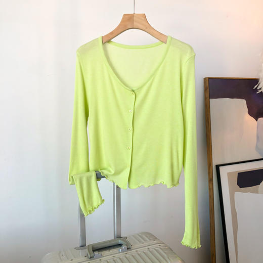 雀说软糯木耳边开衫松舒适桑蚕丝莱赛尔圆领长袖针织衫女防晒AL 商品图6