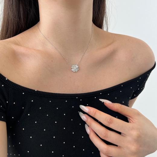 s925纯银心形爱心贝母锆石拼接四叶草百搭项链 商品图6