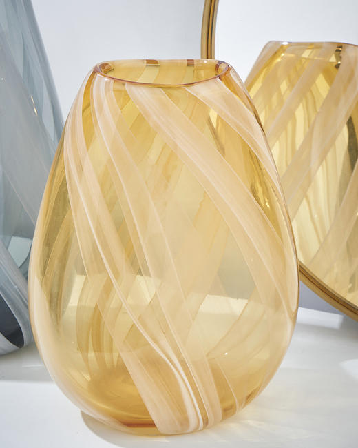 现代简约扁形条纹小口玻璃花瓶餐桌干花酒店样板房电视柜装饰花瓶 商品图5