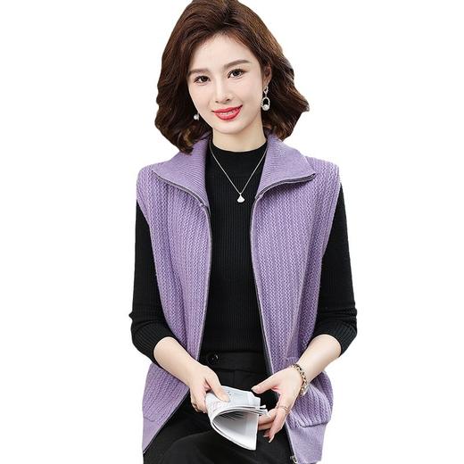 中年妈妈女装针织背心有口袋拉链开衫显气质外套2024春秋翻领马甲 商品图4