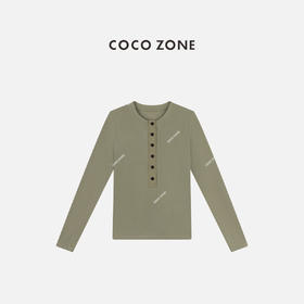 COCO ZONE 莱赛尔棉混纺设计感纽扣圆领长袖T恤CC1C1835