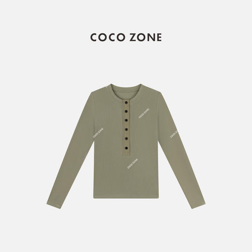 COCO ZONE 莱赛尔棉混纺设计感纽扣圆领长袖T恤CC1C1835 商品图0