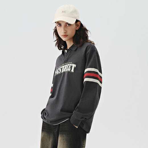 714street美式复古学院风polo衫男女2024秋季新款宽松印花长袖T恤 商品图2