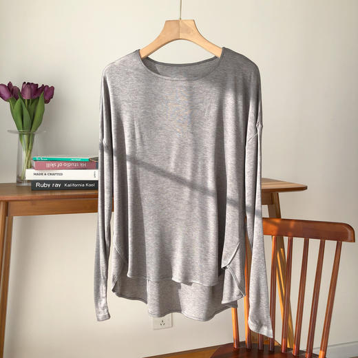 雀说桑蚕丝面膜宽松长袖T恤 女春夏莱赛尔圆领中长款打底衫AL 商品图1