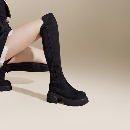 千百度过膝弹力靴袜靴女冬季厚底高筒长靴骑士靴A24523379 商品图2