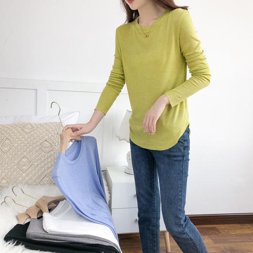 雀说面膜桑蚕丝打底衫 白色春夏内搭女修身天丝长袖T恤AL 商品图0