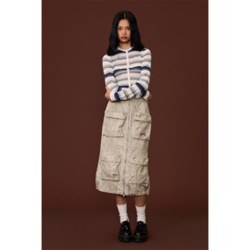 GOODBAI GOODEES豹纹印花多口袋水洗拉链工装半裙