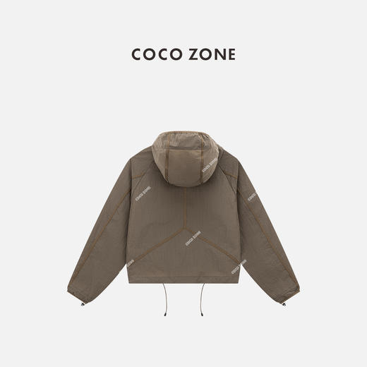 COCO ZONE 格纹撞色连帽外套双头拉链长袖上衣CC2C1321 商品图1