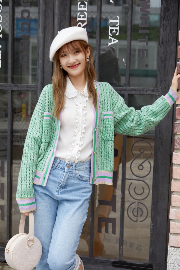 amadella 拼色V领针织开衫 13884