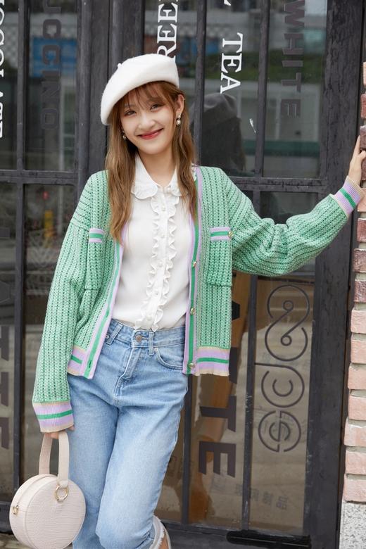 amadella 拼色V领针织开衫 13884 商品图0