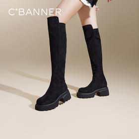 千百度过膝弹力靴袜靴女冬季厚底高筒长靴骑士靴A24523379