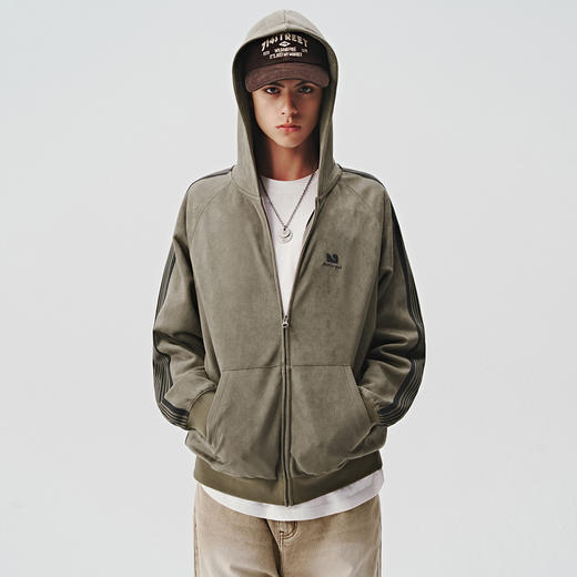 714street麂皮薄款卫衣外套男女连帽针织开衫2024秋新款帽衫套装 商品图1