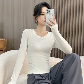 秋冬螺纹内搭修身收腰长袖打底衫女有设计感上衣百搭t恤针织衫