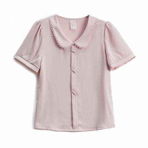 TZF-娃娃领缎面衬衫女装夏季新款时尚洋气减龄上衣气质百搭短袖 商品图4