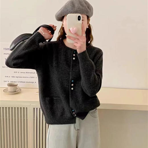 春秋2024新款时尚洋气毛衣外套女韩版宽松慵懒风圆领针织开衫上衣 商品图3