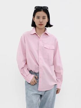 LIVINGTOWN/LT粉粉条纹长袖衬衫