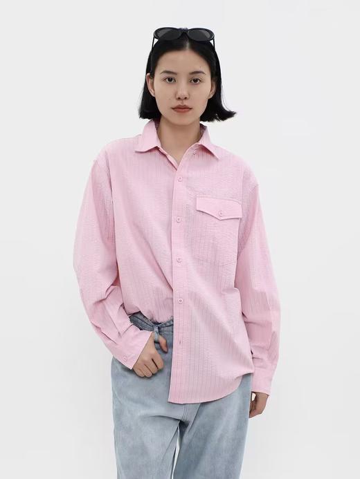 LIVINGTOWN/LT粉粉条纹长袖衬衫 商品图0