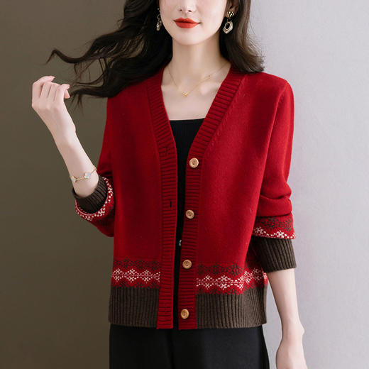 民族风针织短款开衫女春秋外搭洋气毛衣外套2024新款宽松显瘦上衣 商品图0