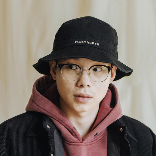 714street潮牌渔夫帽男日系复古盆帽简约字母刺绣帽子防晒遮阳帽 商品图3