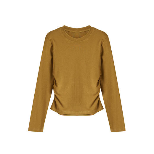 设计感褶皱圆领打底衫女秋季新款修身显瘦收腰不规则打底上衣长袖 商品图4