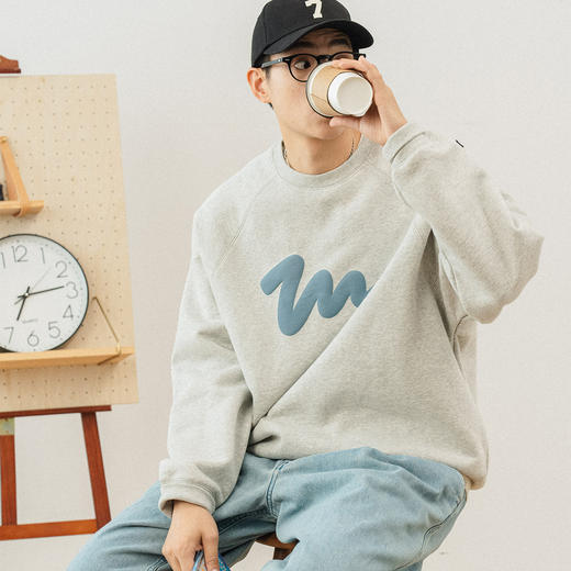 714street情侣美式圆领卫衣男女秋冬印花加绒外套日系套头长袖T恤 商品图3