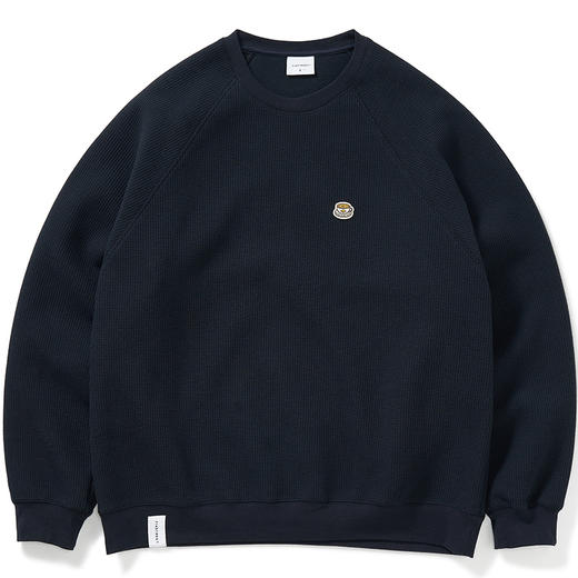 714street华夫格圆领加绒卫衣男女春秋潮牌情侣装日系打底长袖T恤 商品图4