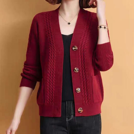 2024秋冬V领针织开衫女外搭麻花长袖气质休闲毛衣女舒适外套批发 商品图2