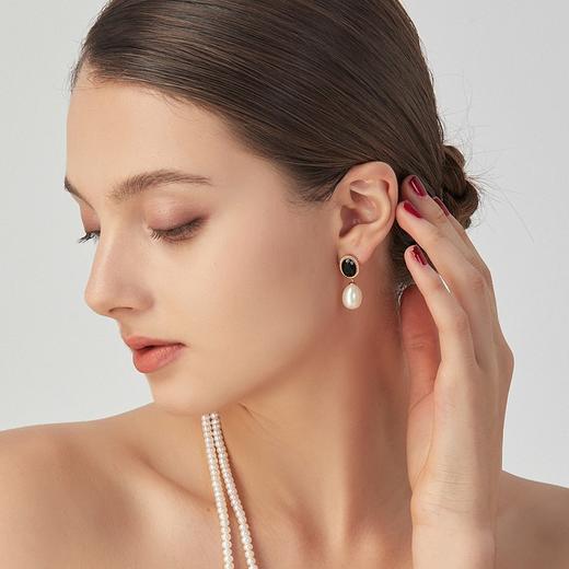Pearl moments 925银 天然淡水珍珠 黑玛瑙油画珍珠耳环【该商品不支持用券】 商品图1