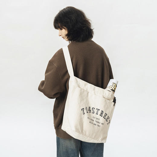 714street日系慵懒风帆布包潮牌复古托特包文生文艺手提袋单肩包 商品图2