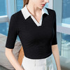 TZF-五分袖polo领t恤女秋季新款设计感小众别致翻领中袖撞色上衣 商品缩略图2