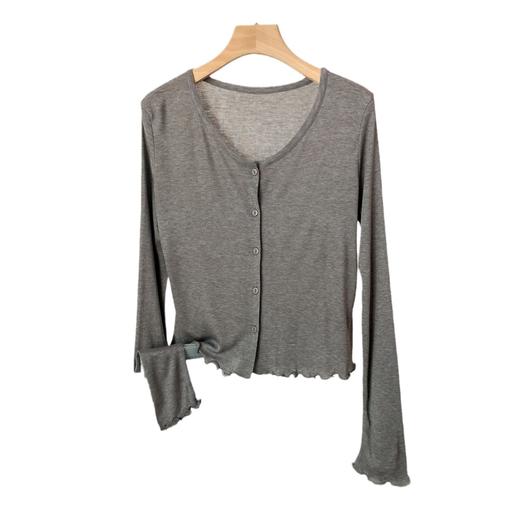 雀说软糯木耳边开衫松舒适桑蚕丝莱赛尔圆领长袖针织衫女防晒AL 商品图4