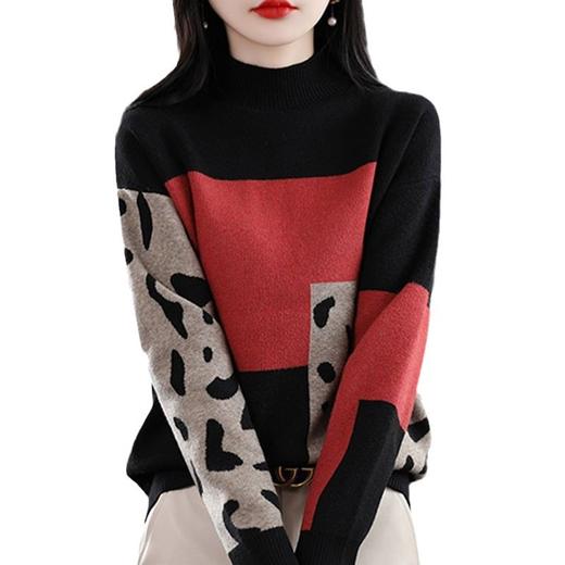 亚马逊欧美跨境毛衣女装大码宽松拼色休闲针织衫女秋冬感 商品图4