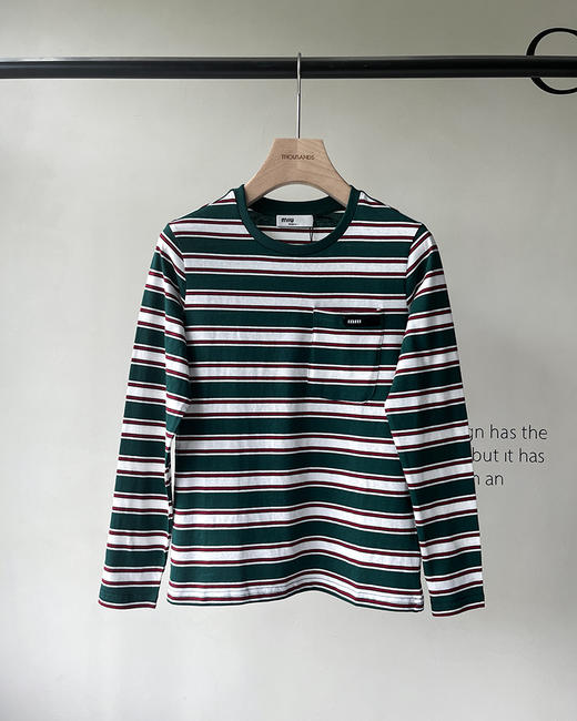 现货 THS8.24-限时 缪家 女士 贴布logo绿色条纹圆领长袖T恤 BH2546 商品图3