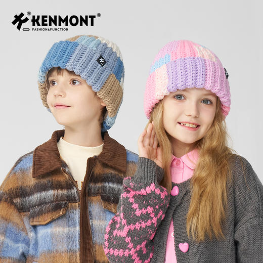 卡蒙儿童秋冬拼块撞色卷边保暖手工毛线帽KM-4460 商品图1