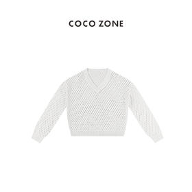 COCO ZONE 新款夏季设计感镂空V领长袖针织上衣 23C19024