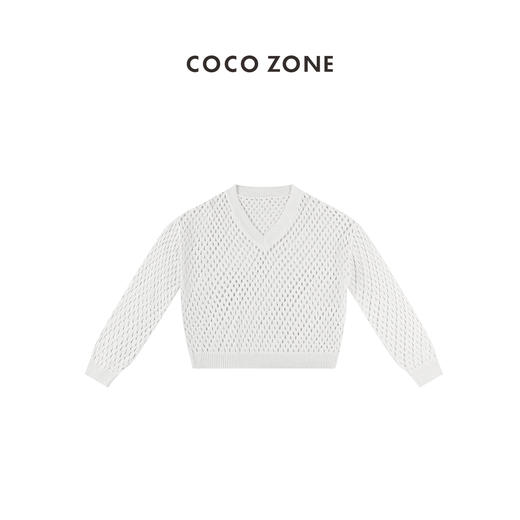 COCO ZONE 新款夏季设计感镂空V领长袖针织上衣 23C19024 商品图0