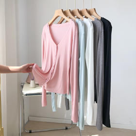 雀说柔软轻薄蚕丝开衫女夏宽松莱赛尔V领长袖针织空调衫AL