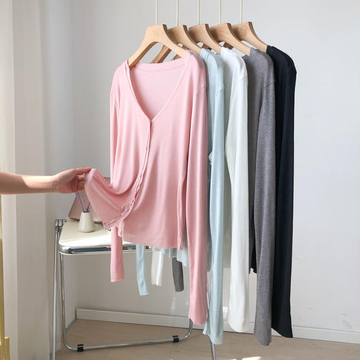 雀说柔软轻薄蚕丝开衫女夏宽松莱赛尔V领长袖针织空调衫AL 商品图0