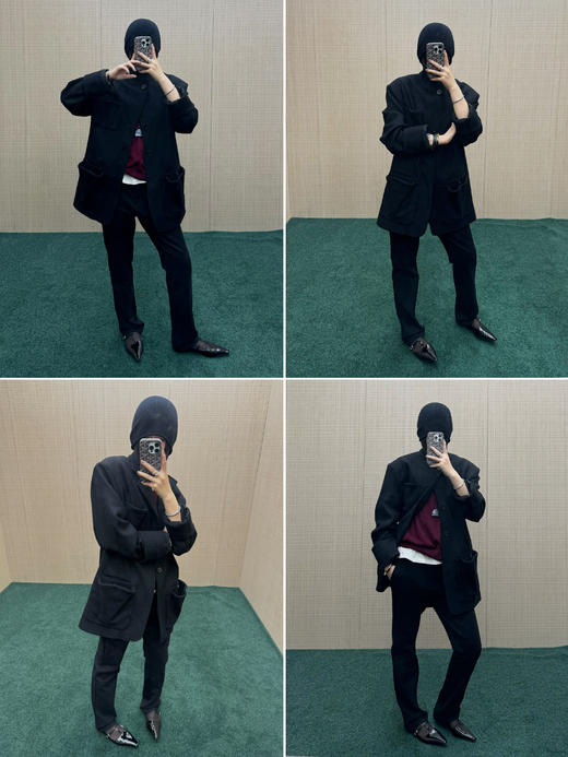 HIDEMI 进口澳洲绵羊毛全毛厚款复古立体口袋工装感西装导演外套大衣 意大利米/艺术灰/黑色 商品图3