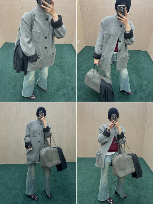 HIDEMI 进口澳洲绵羊毛全毛厚款复古立体口袋工装感西装导演外套大衣 意大利米/艺术灰/黑色 商品图2