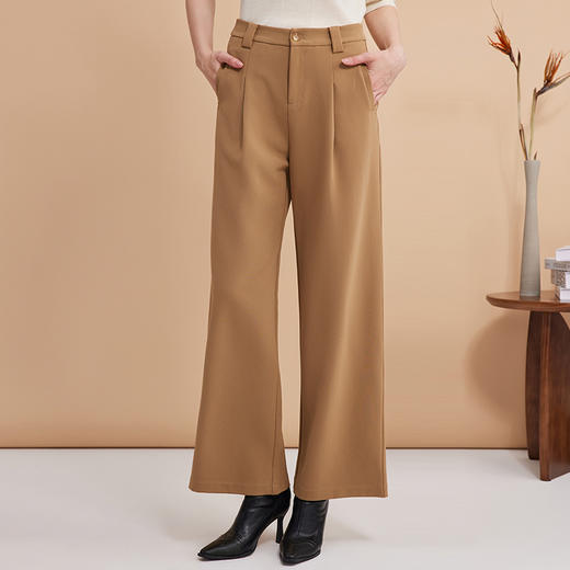 EITIE爱特爱利落干练显瘦阔腿深卡其高腰简约休闲裤秋季新款C2405408 商品图5