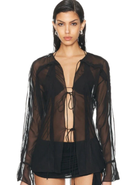 Christopher Esber - Floating Sheer Lapped Shirt - Black - 女装 - 上衣 - 黑色