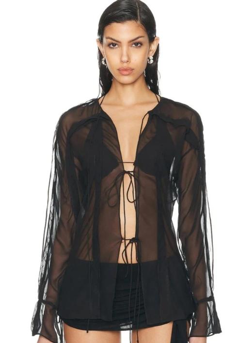 Christopher Esber - Floating Sheer Lapped Shirt - Black - 女装 - 上衣 - 黑色 商品图0