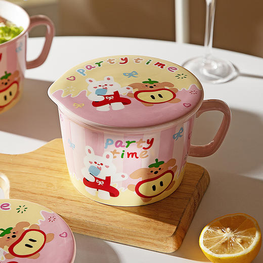 摩登主妇动物派对陶瓷泡面碗带盖个人专用学宿舍生泡面杯方便面碗 商品图2