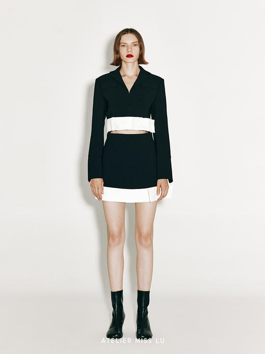 【天鹅湖】下摆蝴蝶结设计撞色小A字半裙 商品图0