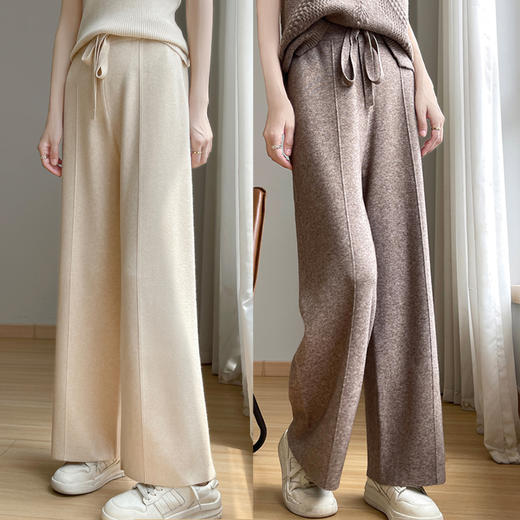 纤束马百搭竖纹安迪绒阔腿裤 N-455 商品图0