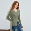 西遇经典百搭基础款开叉针织衫女早春小V领坑条高弹修身上衣V3542411 商品缩略图0